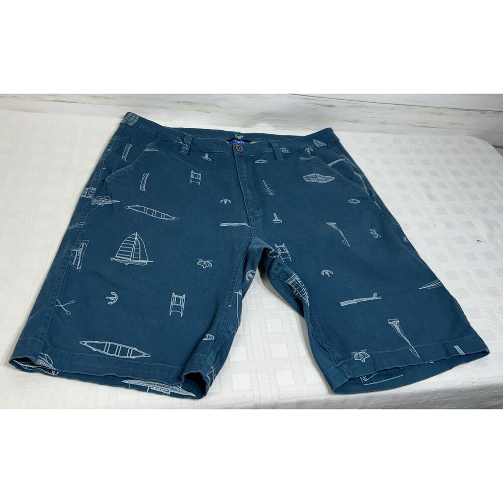 Kavu Shorts Mens 38 Blue Hiking Outdoor Shite SailBoat Boat Print Cotton Stretch